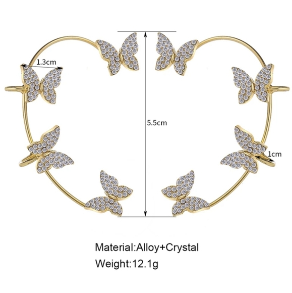 Silver Plated Metal Crystal Butterfly Ear Clips For Women Sparkling Zircon - Picture 4 of 10